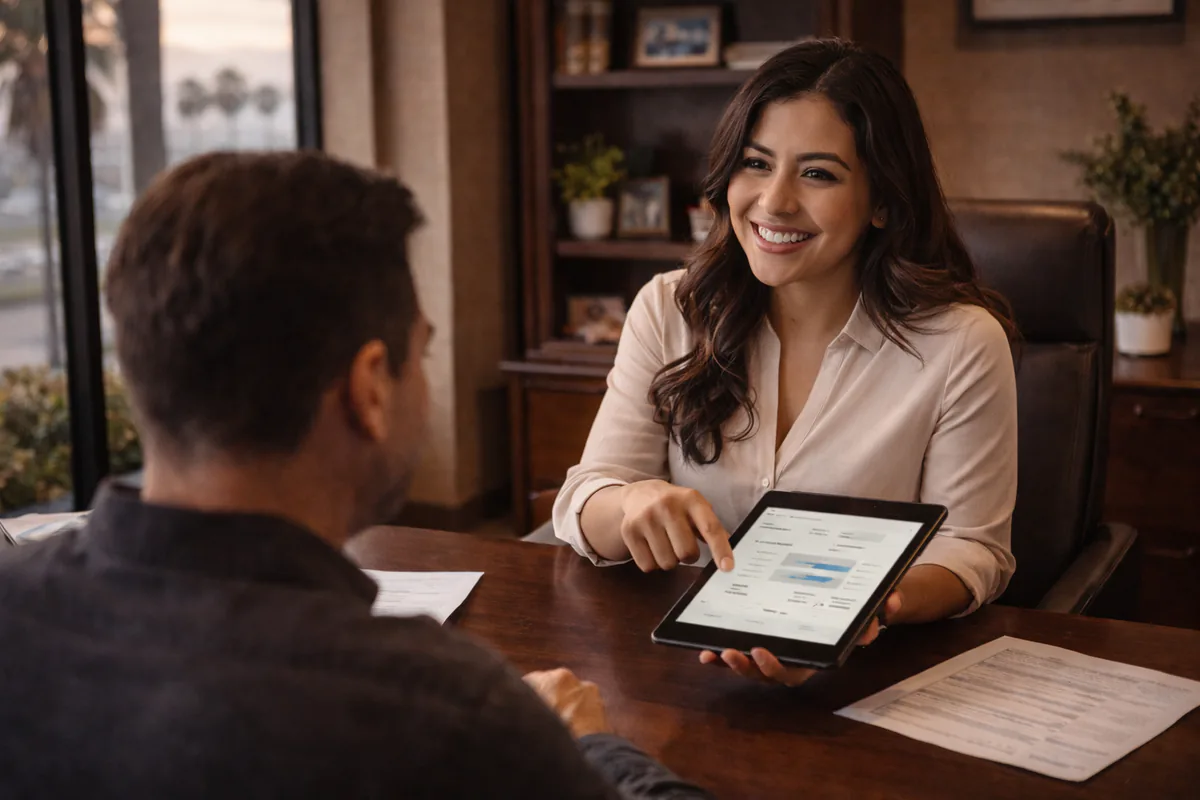 Insurance advisor reviewing coverage with a client in San Diego