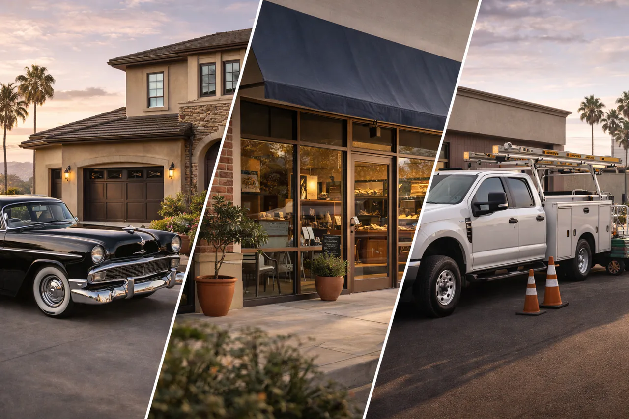 San Diego home business vehicle and specialty insurance coverage collage