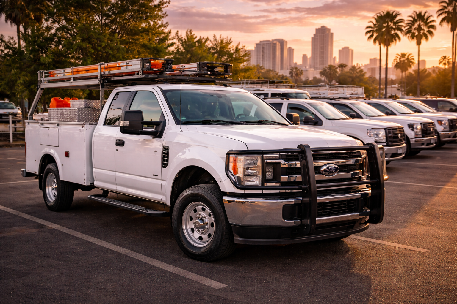 Work trucks in San Diego representing commercial auto and fleet insurance